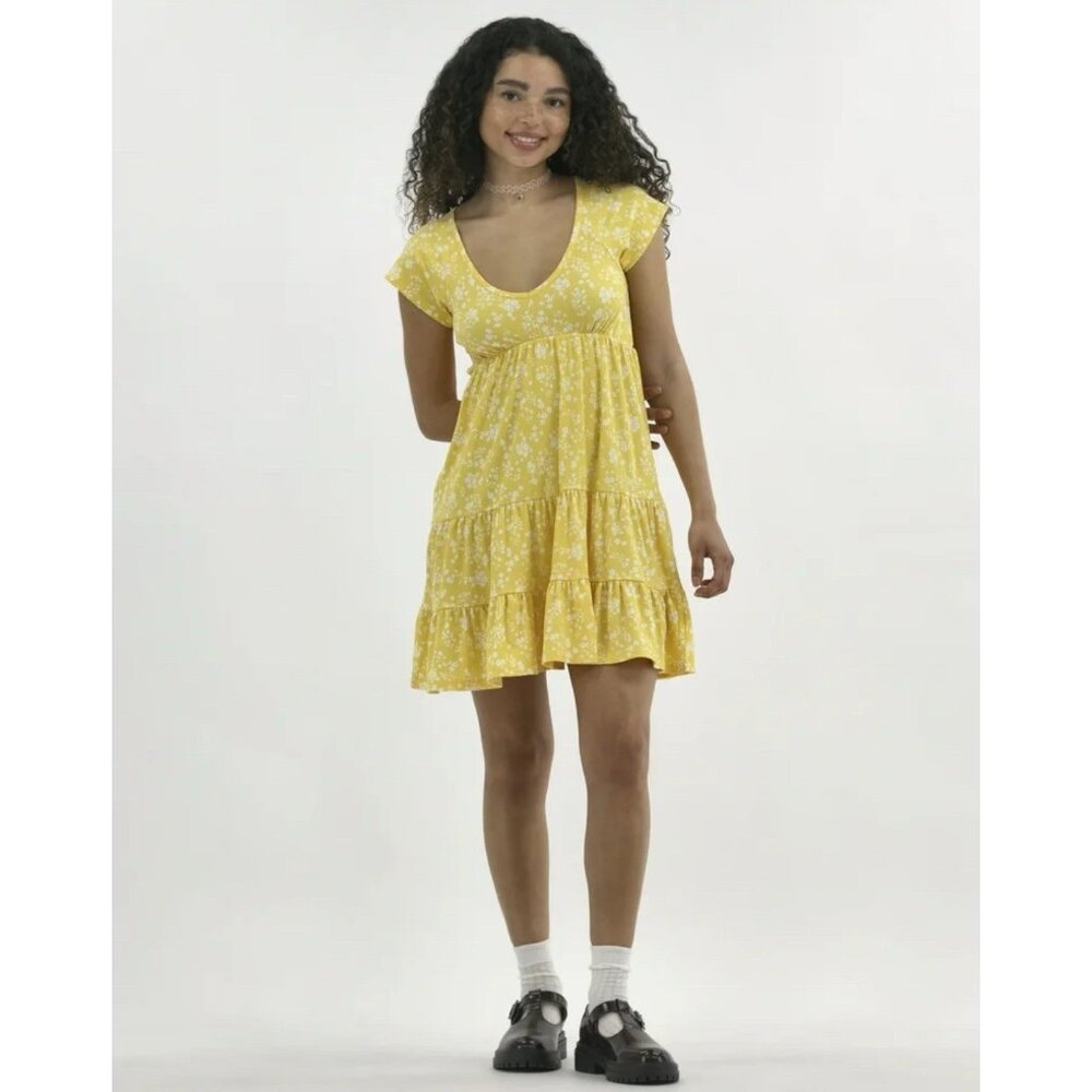 No Boundaries Yellow Floral Babydoll Mini Dress Medium (8-10) NWT y2k